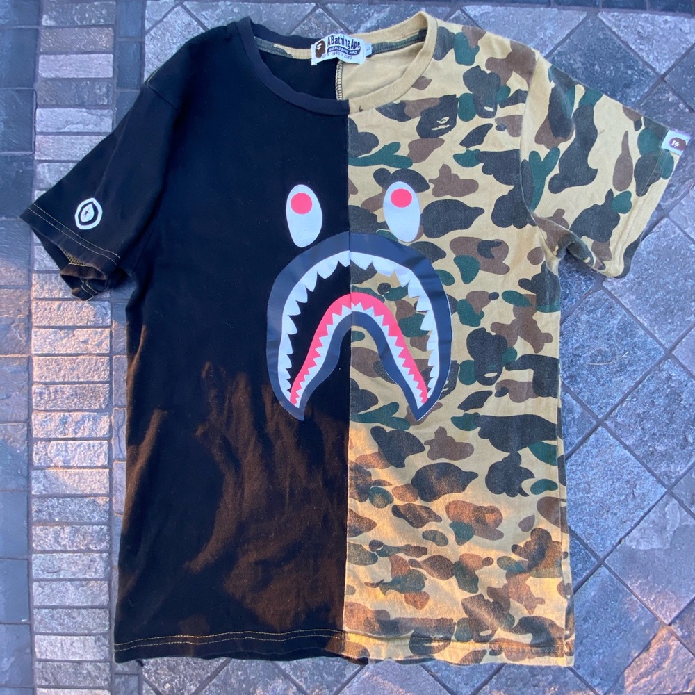 🦧 Bape A Bathing Ape© Camo Shark WGM t shirt SZ L Women’s!